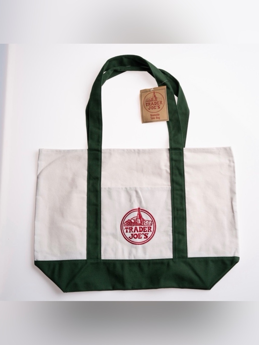Large Green Trader Joe's Canvas Tote Bag